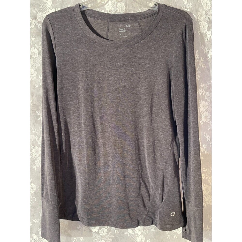 Gap Fit Breath Dark Grey Long Sleeve Shirt Size Large Running Walking Work Out